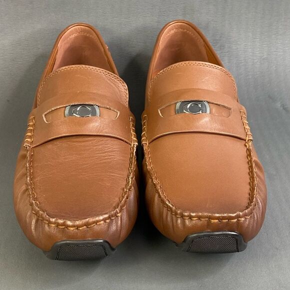 Coach C Coin Signature Drivers Saddle Brown Leather Loafers mens size 11.5 new - Picture 1 of 9